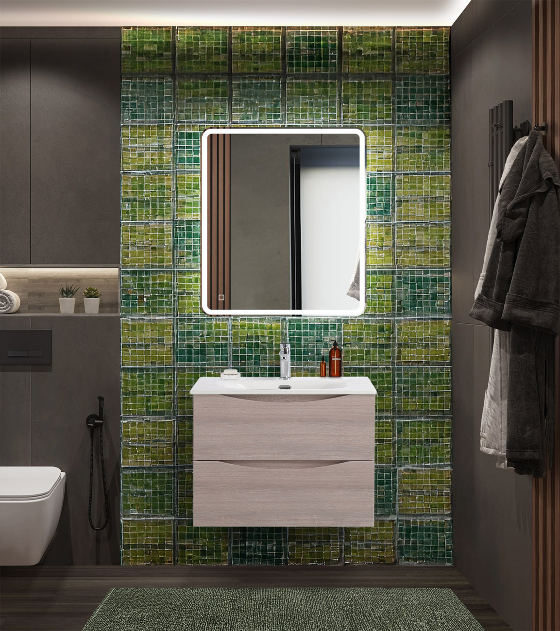 Тумба с раковиной подвесная BelBagno MARINO-CER-N-700-2C-SO-RG-P Rovere Grigio, раковина белая BB-8099-70