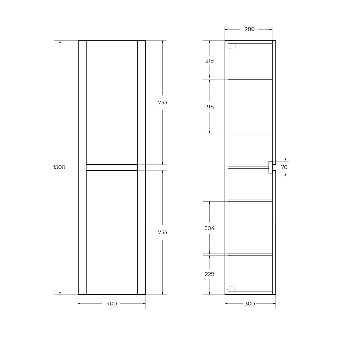 Пенал подвесной с двумя распашными дверцами Cezares RELAX-1500-2A-SO-BORO-P