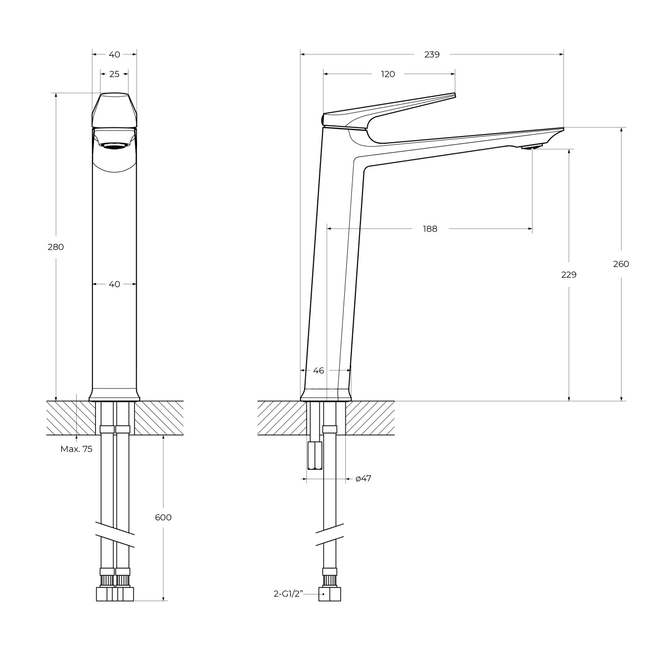 Cмеситель для накладной раковины Cezares LINER-LC-01-W0 без донного клапана