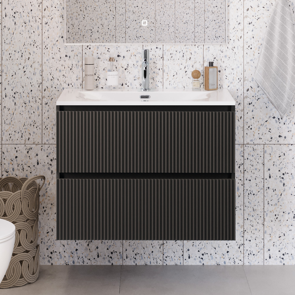 купить Тумба с раковиной подвесная BelBagno UNO-MINI-800-2C-SO-GSO Темно-Серый матовый, раковина белая BB-8099-3-80 