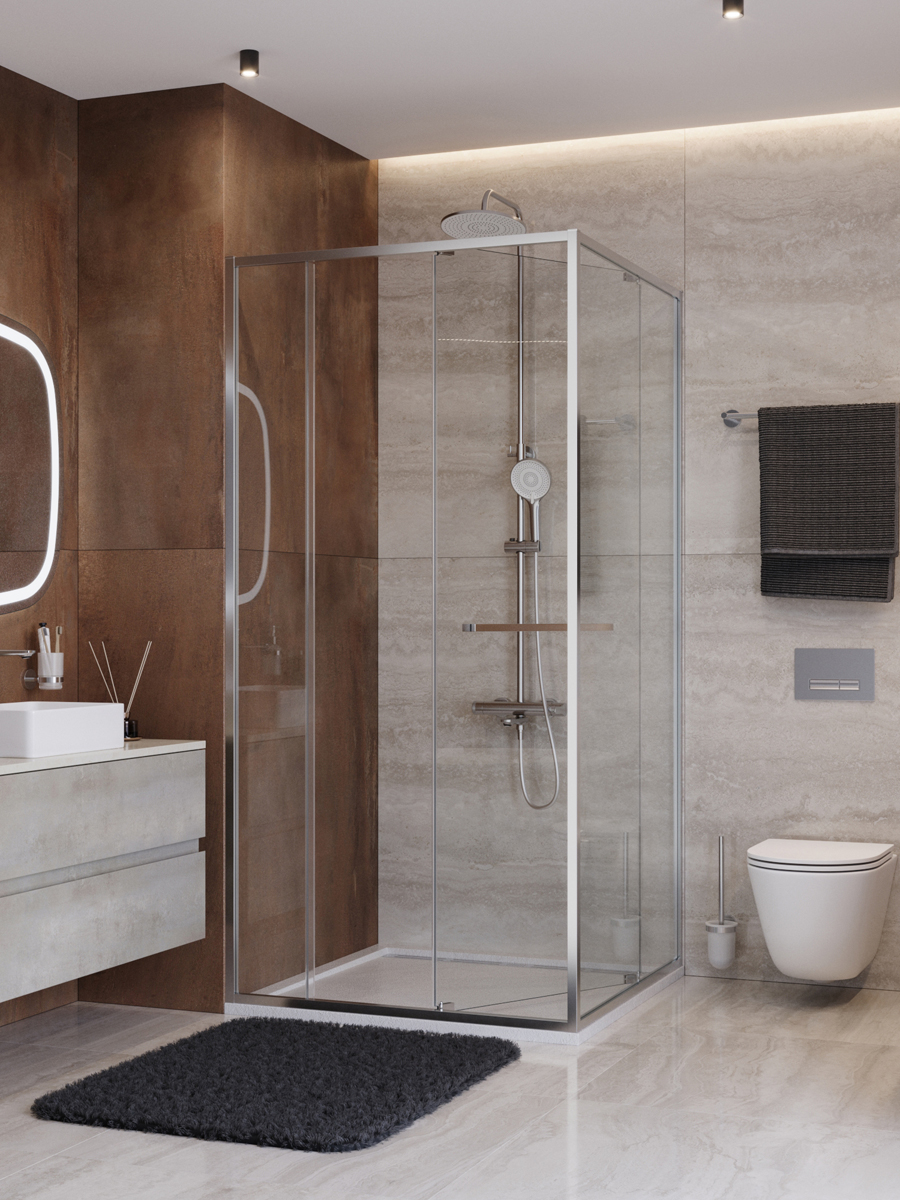 Душевой уголок Cezares LUX-AH-FS-11-100/90-C-CR, 100х90х195, профиль хром, стекло прозрачное