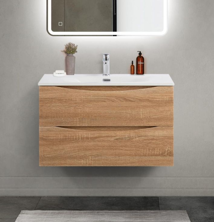 купить Тумба с раковиной подвесная BelBagno MARINO-CER-MINI-800-2C-SO-WO-P Rovere Bianco, раковина белая BB-8099-3-80 