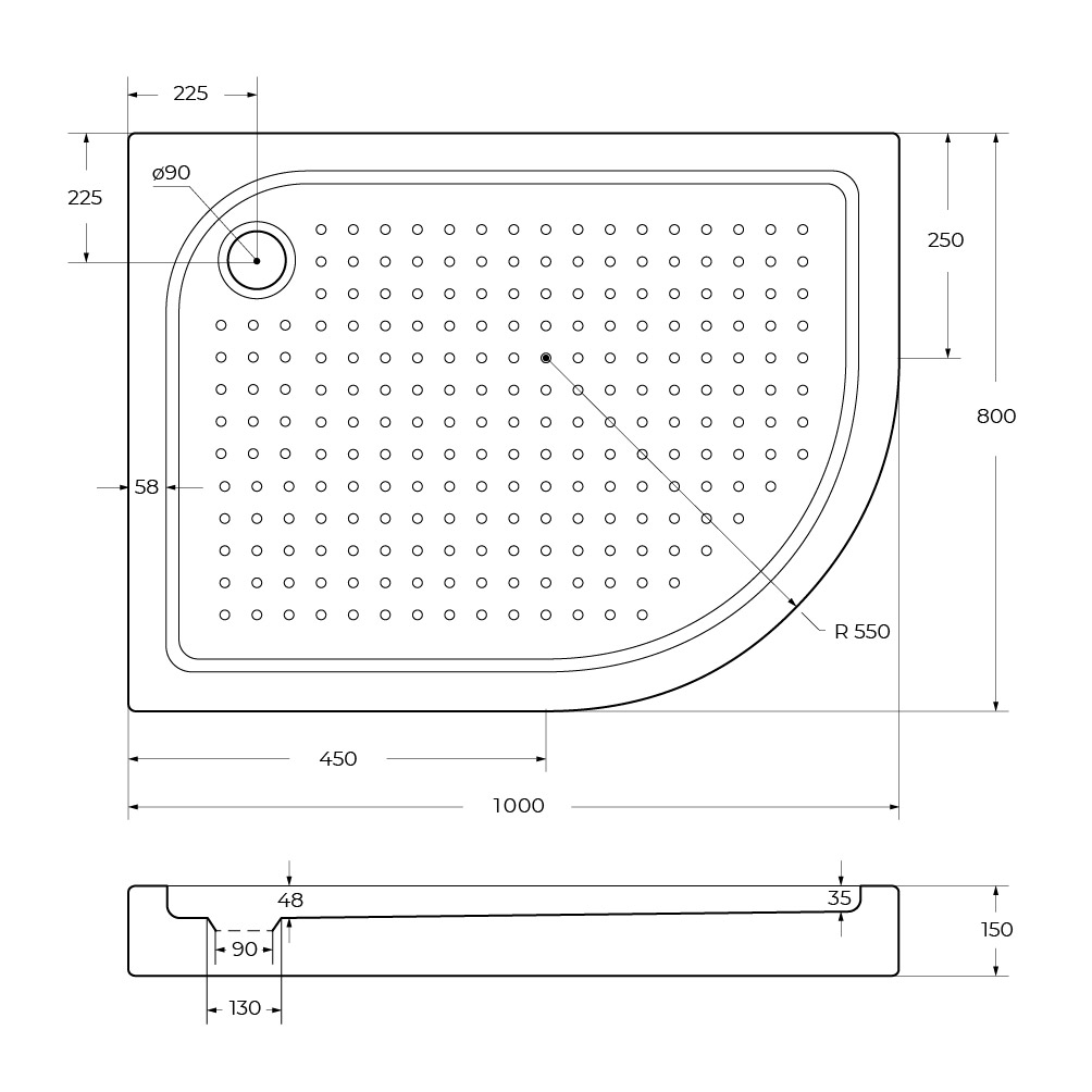 Акриловый поддон 100х80 левосторонний BelBagno TRAY-BB-RH-100/80-550-15-W-L с сифоном