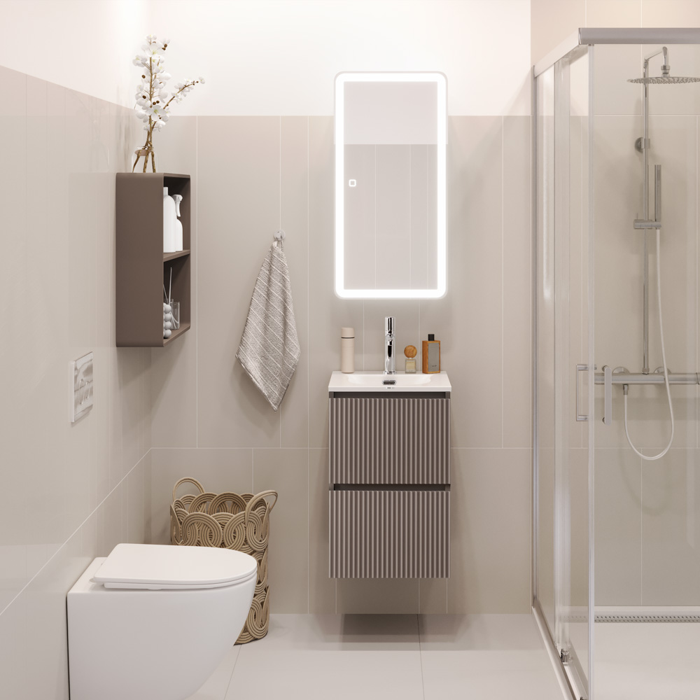 Тумба с раковиной подвесная BelBagno UNO-MINI-400-2C-SO-CO Бежевый матовый, раковина белая BB-8099-3-40
