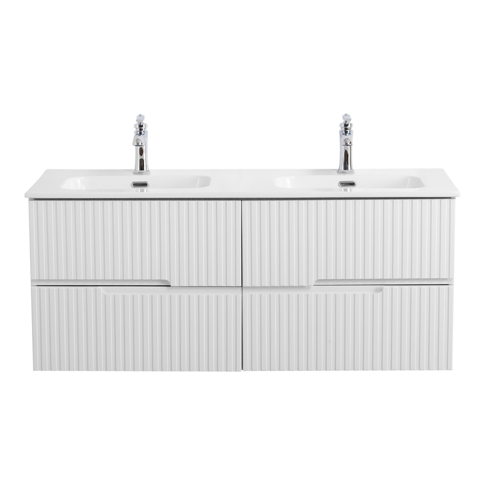 Тумба подвесная CEZARES DUET-N-1200-4C-SO-2-BL с раковиной CZR-8095-120-2 с двумя чашами, белый глянец