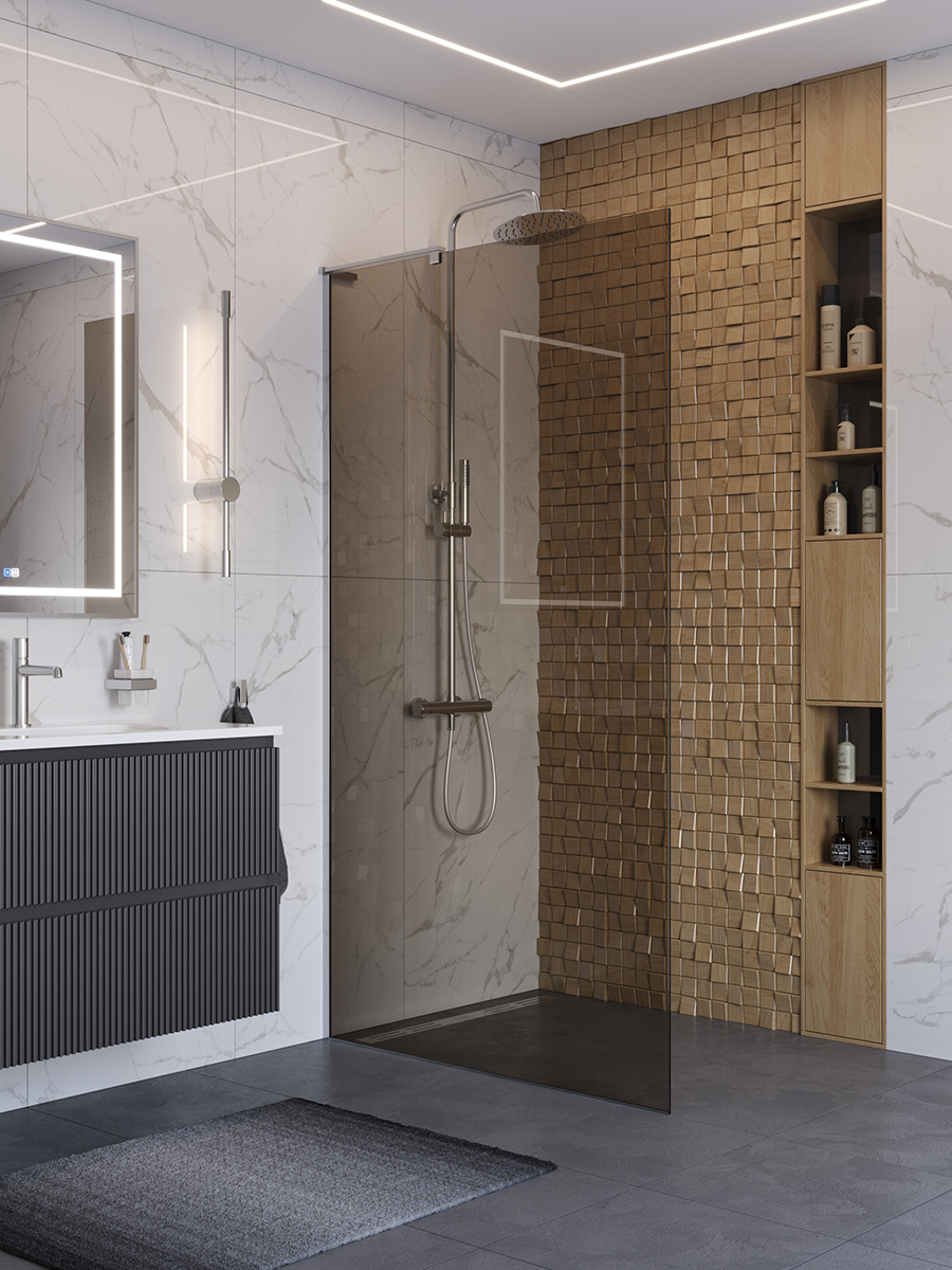 купить Душевая перегородка BelBagno UNO-L-1-TB-100-BR-Cr профиль хром, стекло бронза 