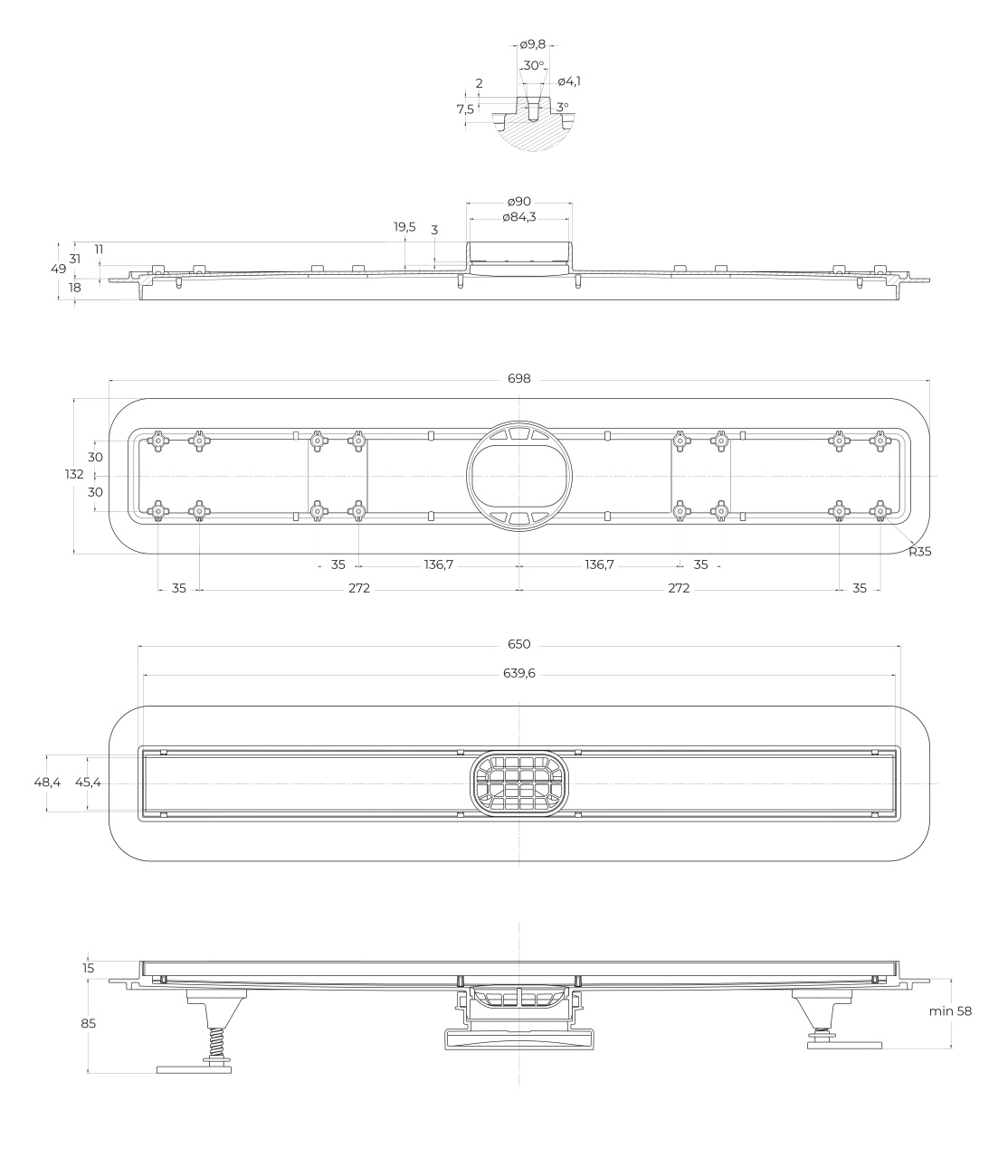Душевой линейный трап 70 см BelBagno BB-LD-LUCE-70-CR лоток нержавеющая сталь