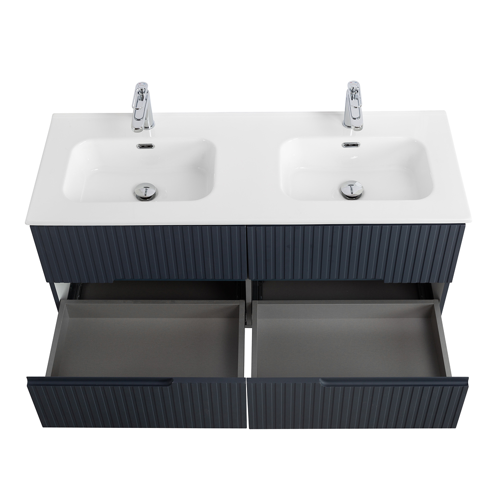 Тумба подвесная CEZARES DUET-N-1200-4C-SO-2-GR-P с раковиной CZR-8095-120-2 с двумя чашами, графит