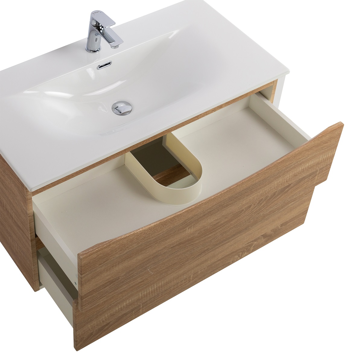 Тумба с раковиной подвесная BelBagno MARINO-CER-N-1000-2C-SO-WO-P Rovere Bianco, раковина белая BB-8099-100