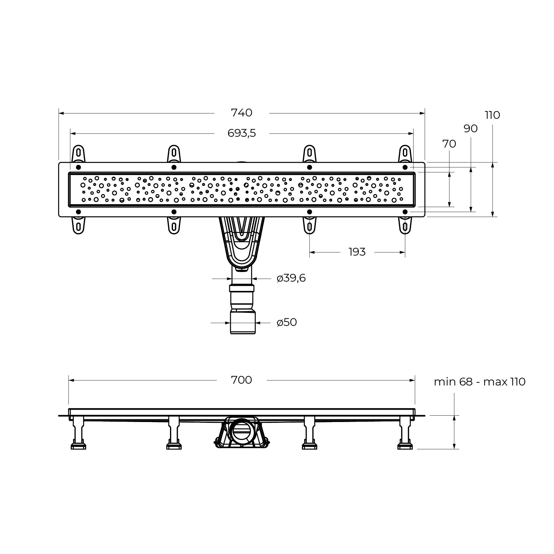 Душевой лоток CEZARES SLIDER-LD-70-Cr нержавеющая сталь