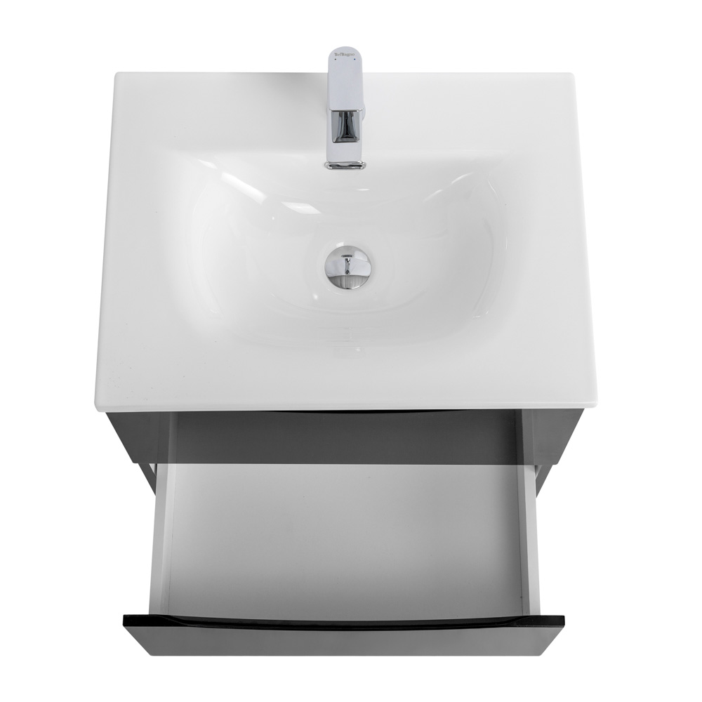 Тумба с раковиной подвесная BelBagno MARINO-CER-N-600-2C-SO-NL-P Nero Lucido, раковина белая BB-8099-60