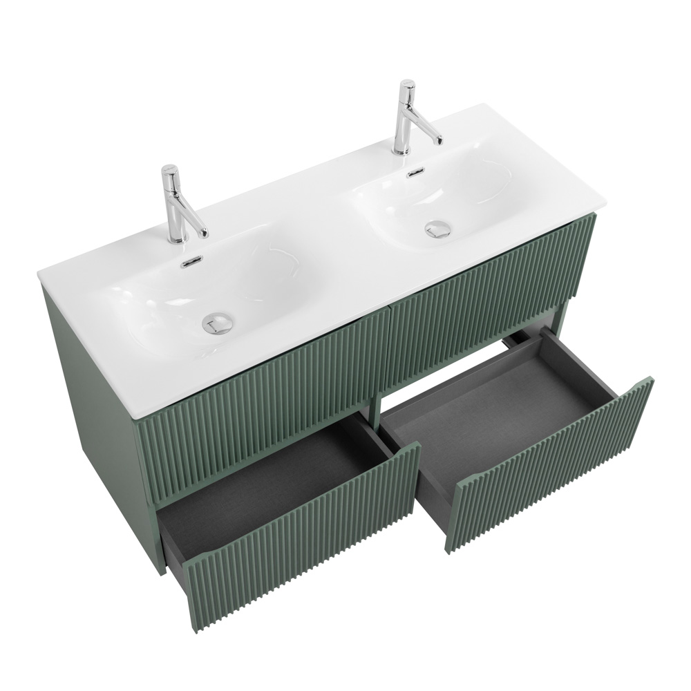 Тумба с раковиной подвесная BelBagno UNO-1200-4C-SO-VO Еловый матовый, раковина белая BB-8099-120-2 с 2-я чашами