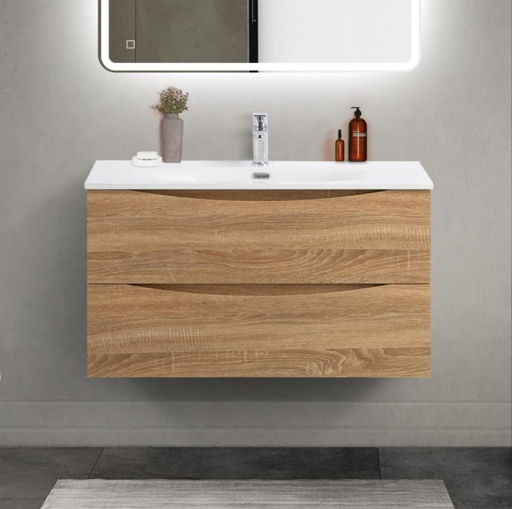 купить Тумба с раковиной подвесная BelBagno MARINO-CER-MINI-900-2C-SO-WO-P Rovere Bianco, раковина белая BB-8099-3-90 