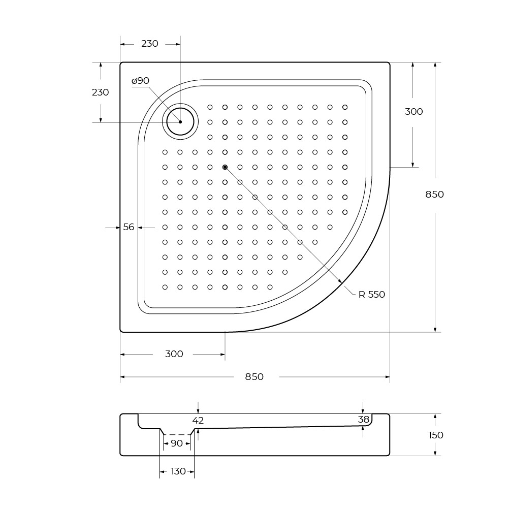 Акриловый поддон 85х85 BelBagno TRAY-BB-R-85-550-15-W с сифоном