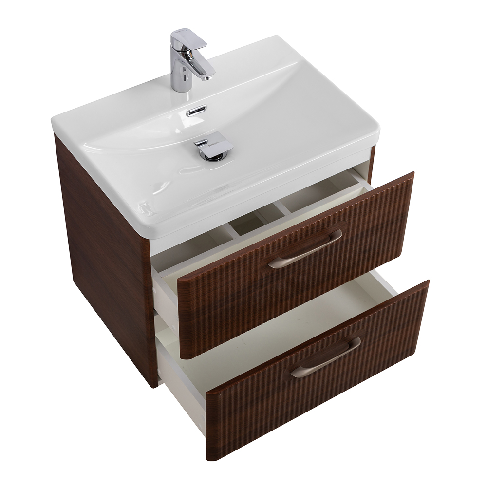 Подвесная тумба с раковиной Belbagno DUE 60 см Noce DUE-600-2C-SO-NOCE-P + BB-8076-3-60