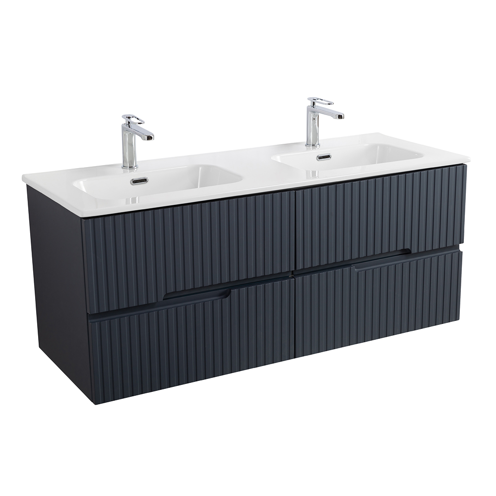Тумба подвесная CEZARES DUET-N-1200-4C-SO-2-GR-P с раковиной CZR-8095-120-2 с двумя чашами, графит