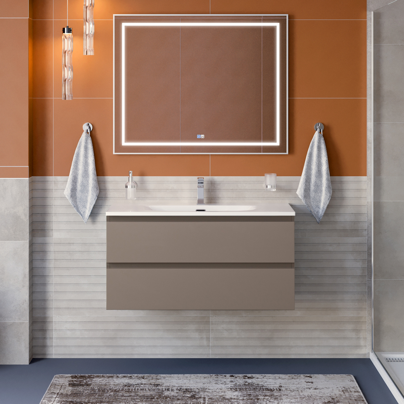 Тумба с раковиной подвесная BelBagno KRAFT-1000-2C-SO-CO Бежевый матовый, раковина белая BB-8099-100
