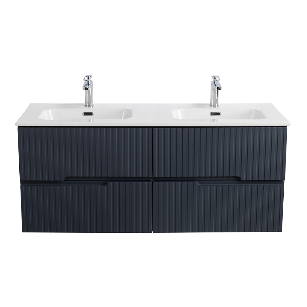 Тумба подвесная CEZARES DUET-N-1200-4C-SO-2-GR-P с раковиной CZR-8095-120-2 с двумя чашами, графит