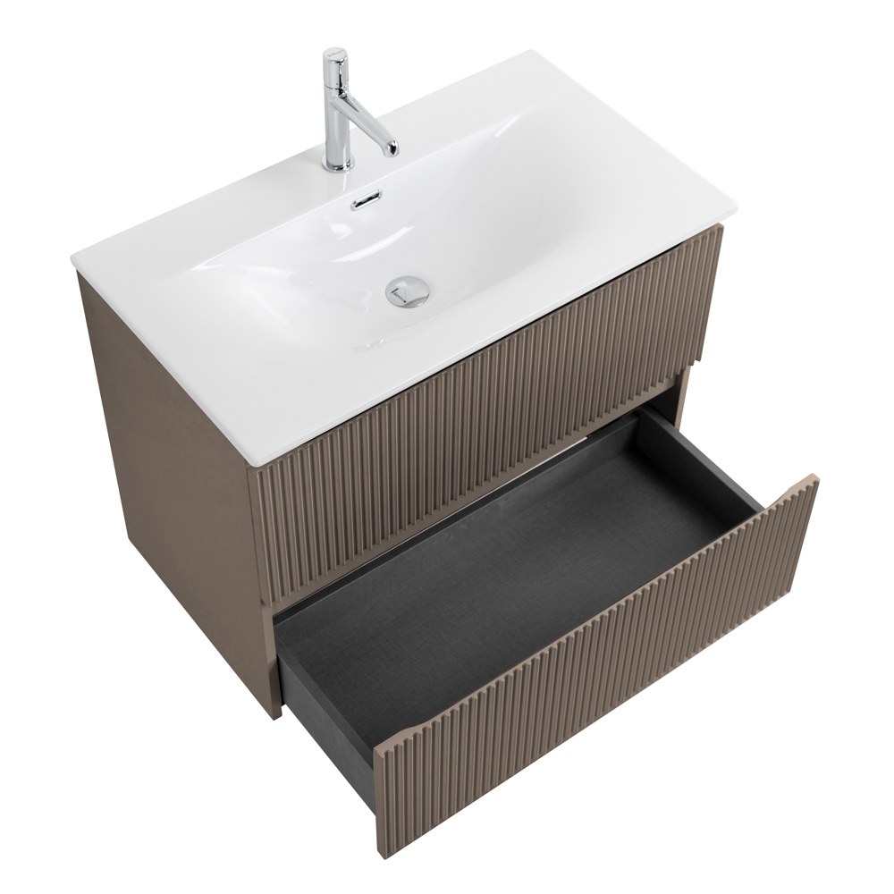 Тумба с раковиной подвесная BelBagno UNO-800-2C-SO-СO Бежевый матовый, раковина белая BB-8099-80