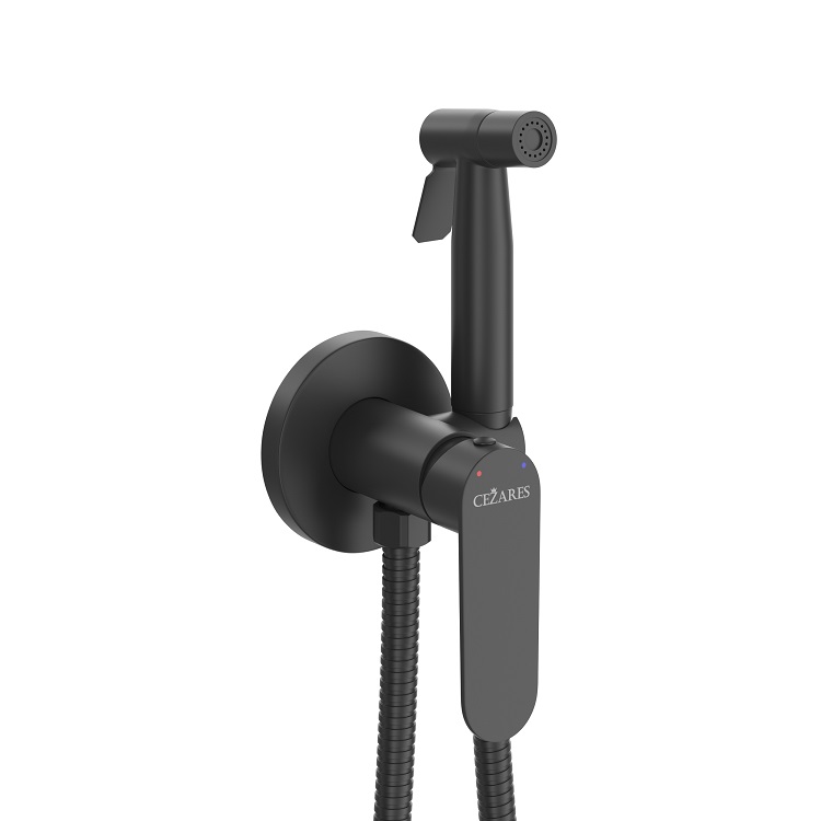 Встроенный смеситель Cezares STYLUS-DIF-NOP с гигиеническим душем, черный матовый