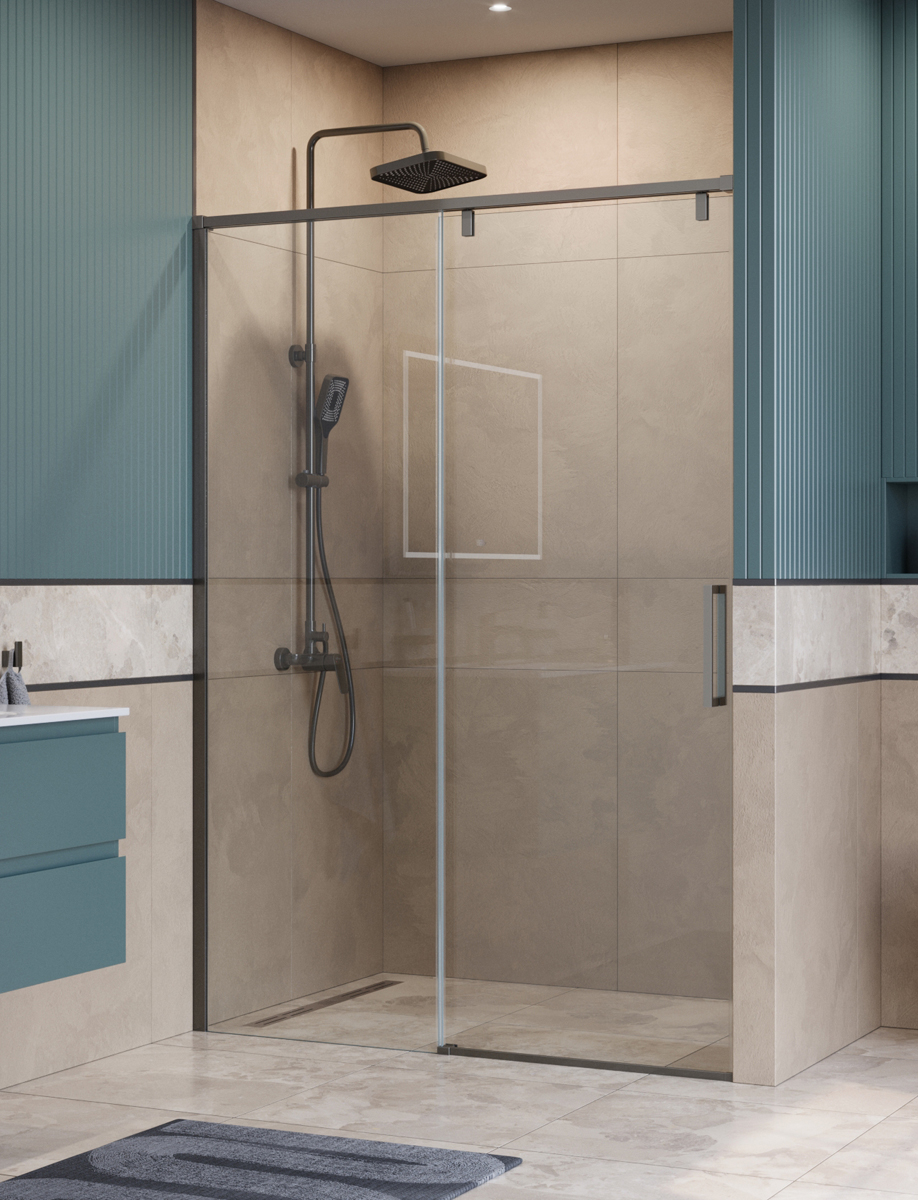 Душевая дверь шириной 130см BelBagno SOFT_CLOSE-1-BF-1-130-C-GM профиль оружейная сталь, стекло прозрачное