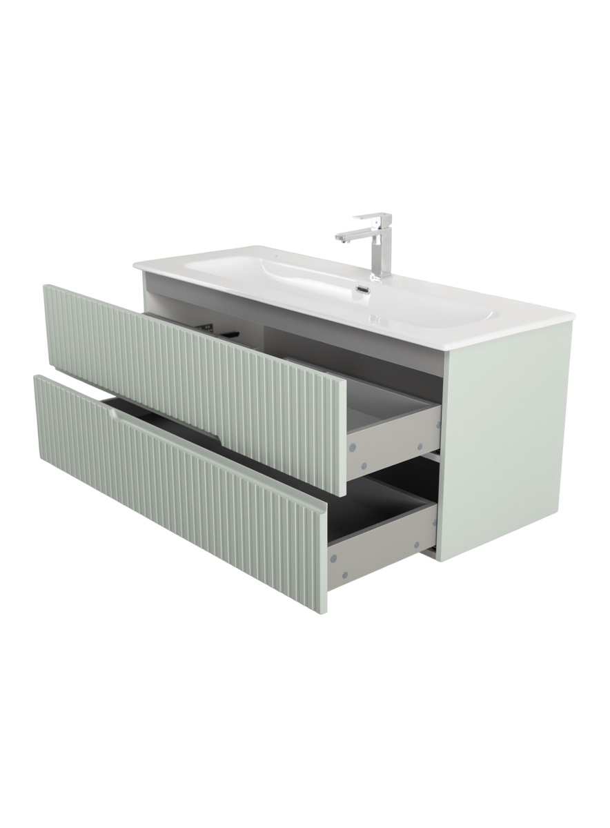 Тумба подвесная CEZARES DUET-N-1200-2C-SO-VPR-P с раковиной CZR-8073-120, зеленый жемчужный