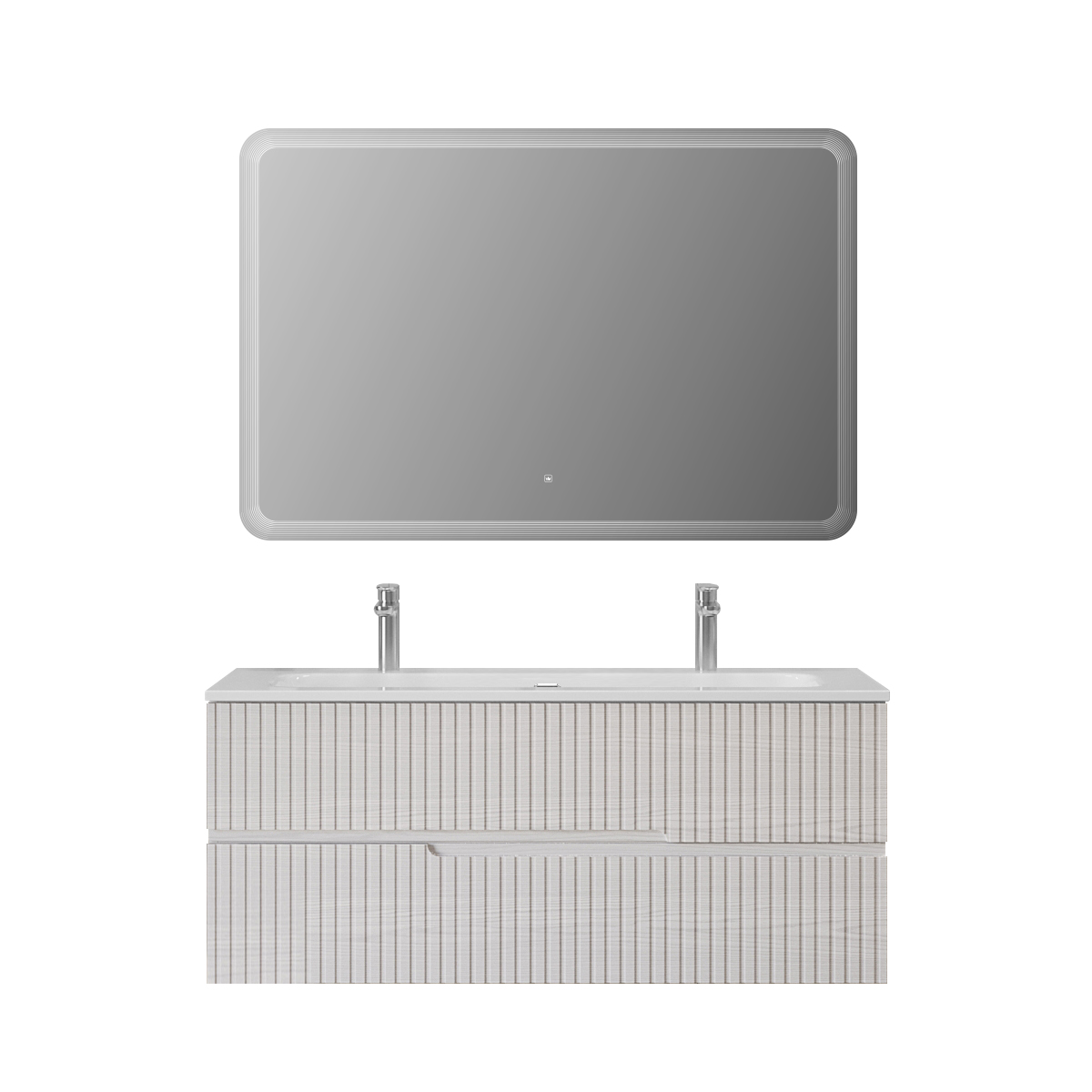 Тумба подвесная CEZARES DUET-N-1200-2C-SO-FBS-P с раковиной CZR-8073-120-1-2 с двумя отверстиями для смесителей, ясень белый софт