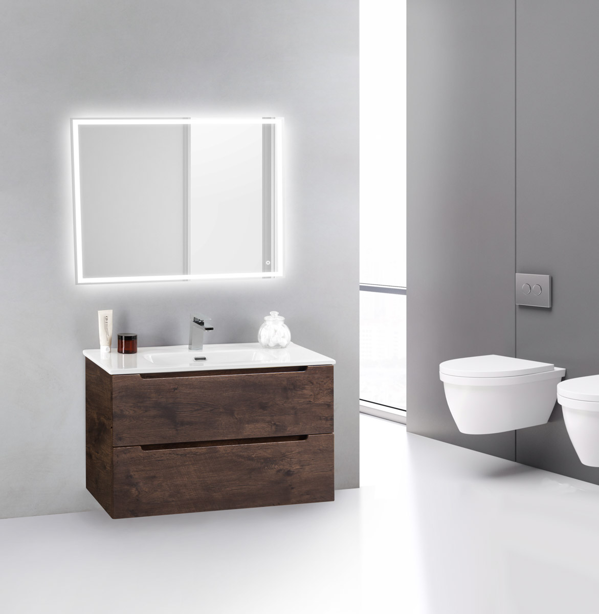 Мебель для ванной комнаты BelBagno ETNA Rovere Moro 120 см ETNA-1200-2C-SO-RW-P + BB1200ETL