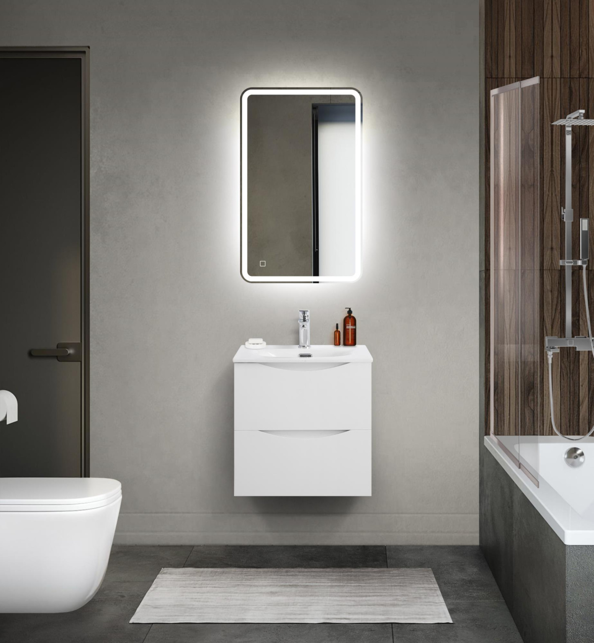 Тумба с раковиной подвесная BelBagno MARINO-CER-MINI-500-2C-SO-BL-P Bianco Lucido, раковина белая BB-8099-3-50