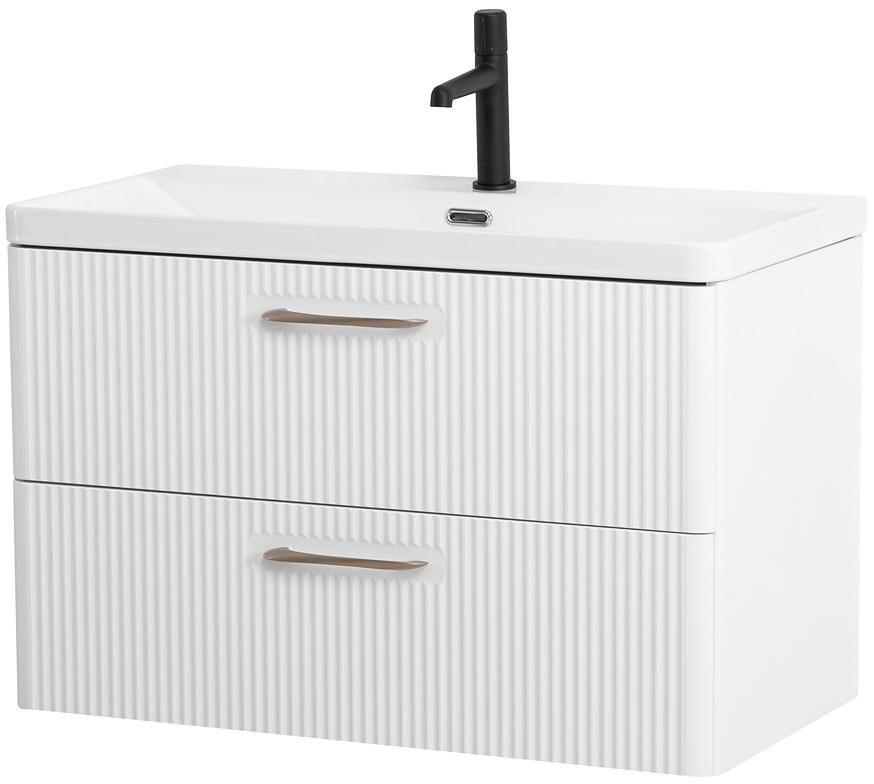 купить Подвесная тумба с раковиной Belbagno DUE, 80 см Bianco Lucido DUE-800-2C-SO-BL-P + BB-8076-3-80 
