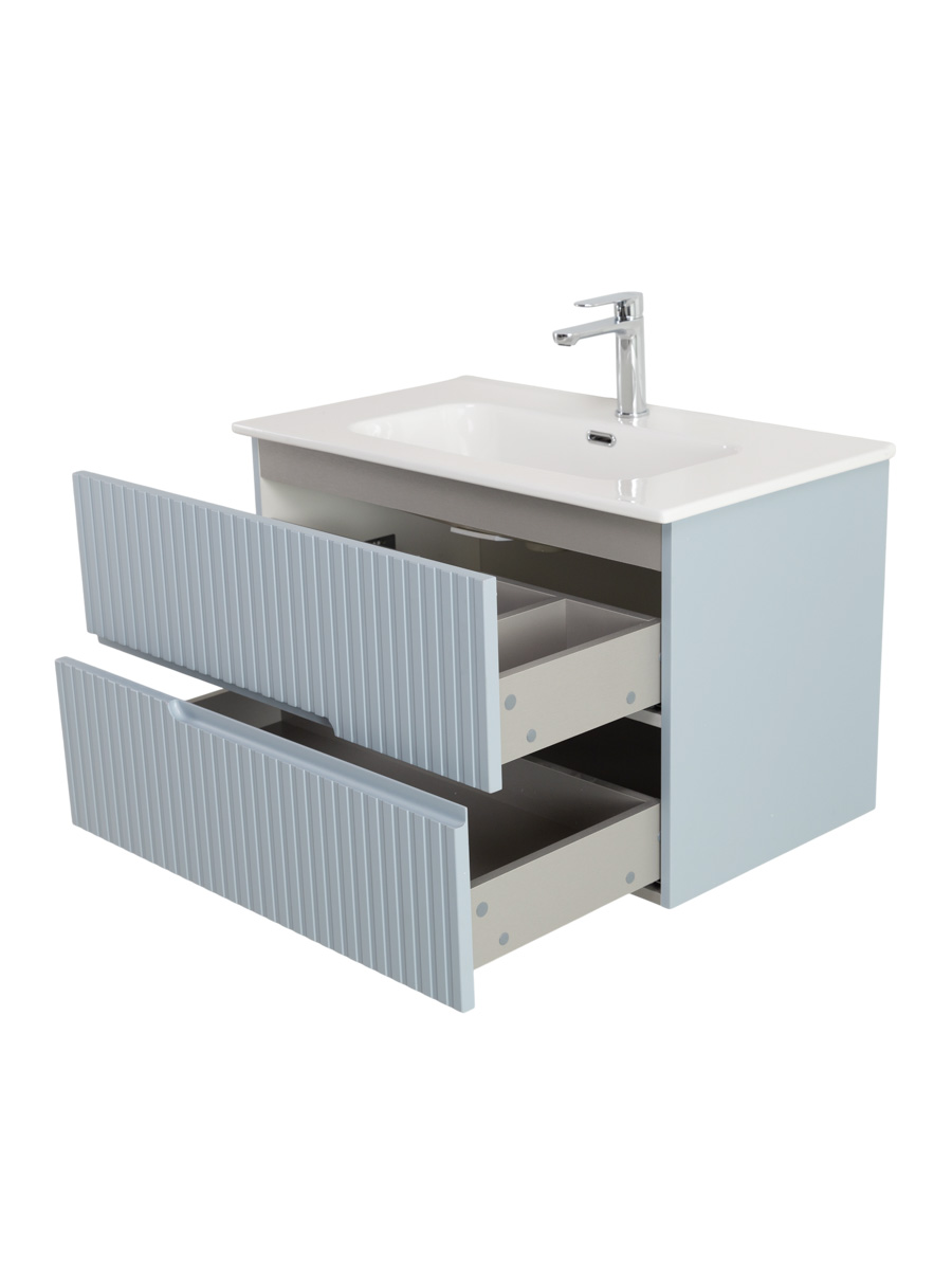 Тумба подвесная CEZARES DUET-N-800-2C-SO-APR-P с раковиной CZR-8095-80, голубой жемчужный