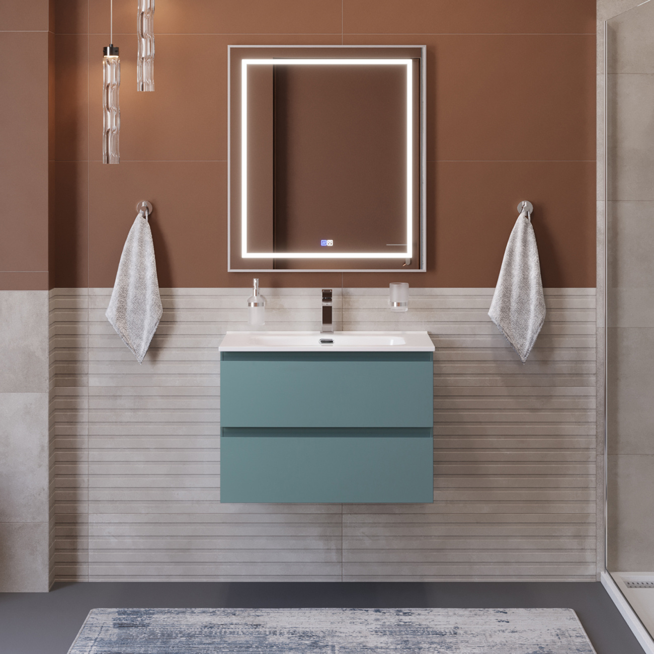 Тумба с раковиной подвесная BelBagno KRAFT-600-2C-SO-AO Голубой матовый, раковина белая BB600ETL