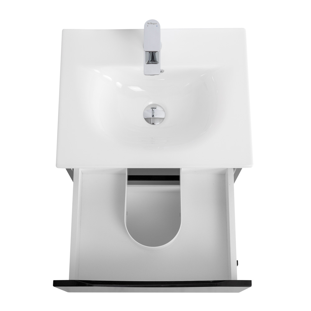 Тумба с раковиной подвесная BelBagno MARINO-CER-MINI-600-2C-SO-NL-P Nero Lucido, раковина белая BB-8099-3-60