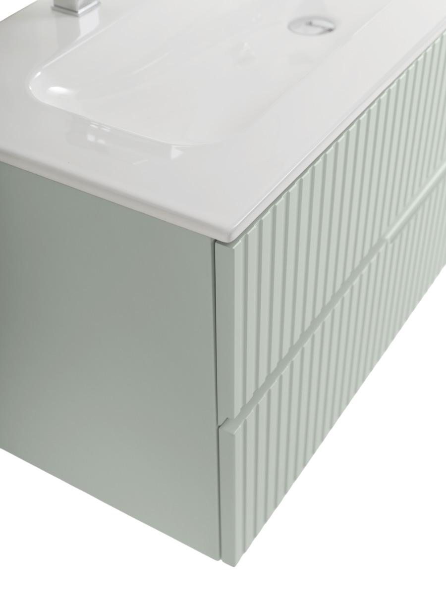 Тумба подвесная CEZARES DUET-N-1200-2C-SO-VPR-P с раковиной CZR-8073-120-1-2 с двумя отверстиями для смесителей, зеленый жемчужный