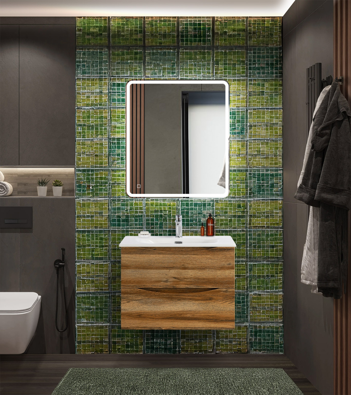 Тумба с раковиной подвесная BelBagno MARINO-CER-N-700-2C-SO-RR-P Rovere Rustico, раковина белая BB-8099-70