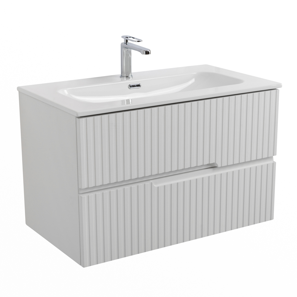 Тумба подвесная CEZARES DUET-N-800-2C-SO-FBS-P с раковиной CZR-8073-80, ясень белый софт