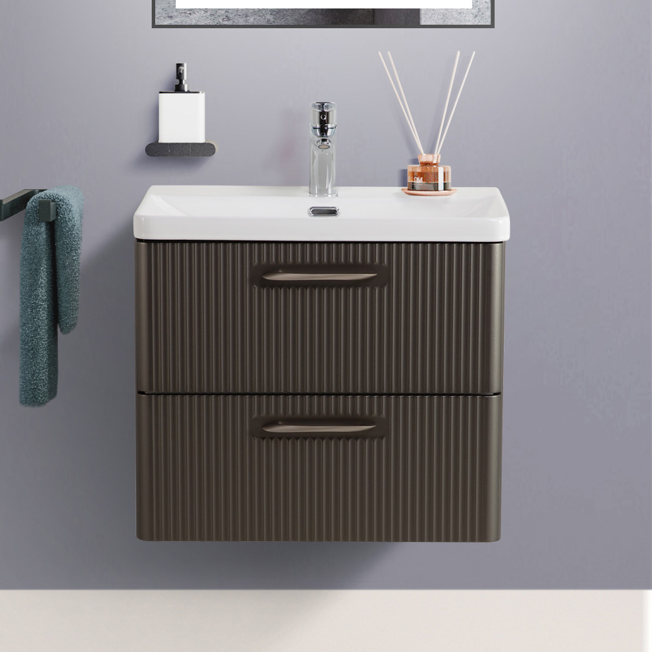 купить Подвесная тумба с раковиной Belbagno DUE 60 см Оружейная сталь DUE-600-2C-SO-GM-P + BB-8076-3-60 