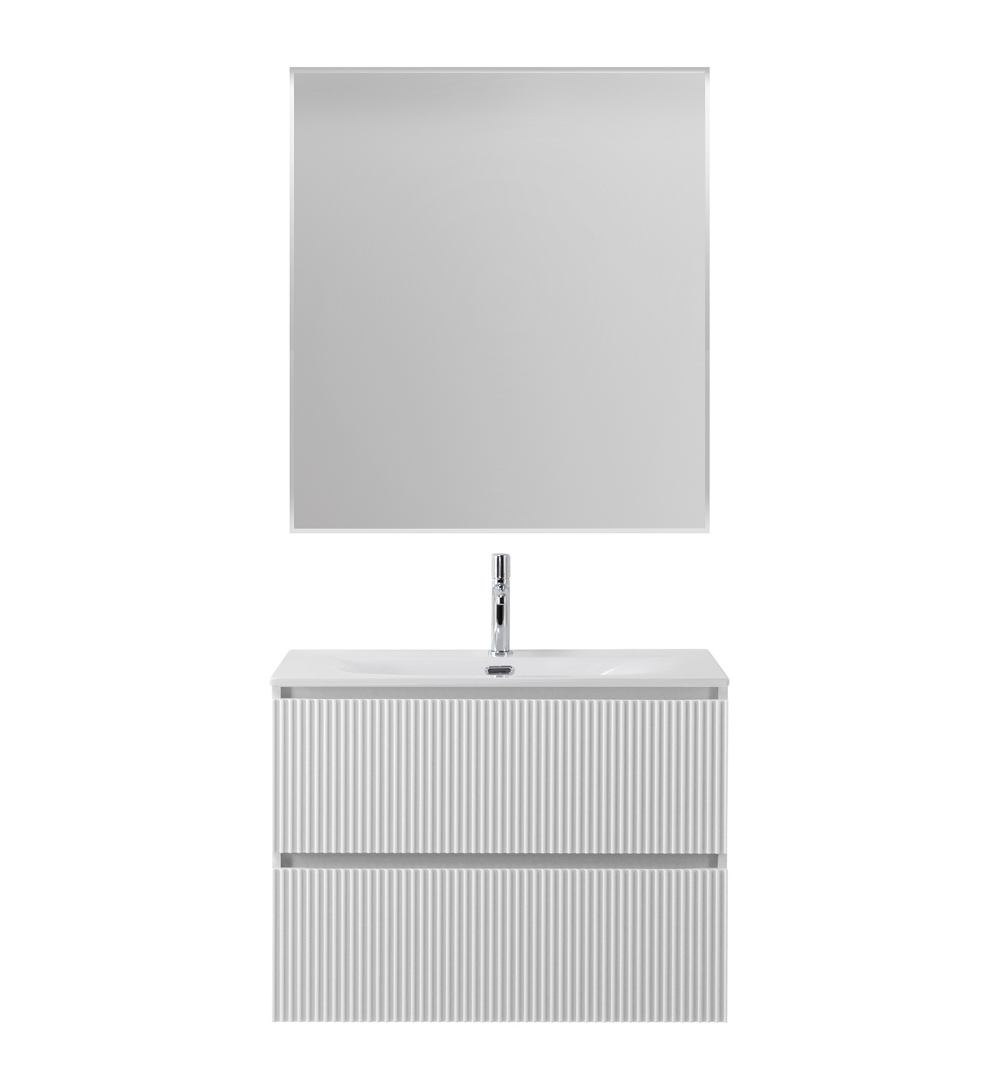 Тумба с раковиной подвесная BelBagno UNO-MINI-800-2C-SO-BO Bianco Opaco, раковина белая BB-8099-3-80