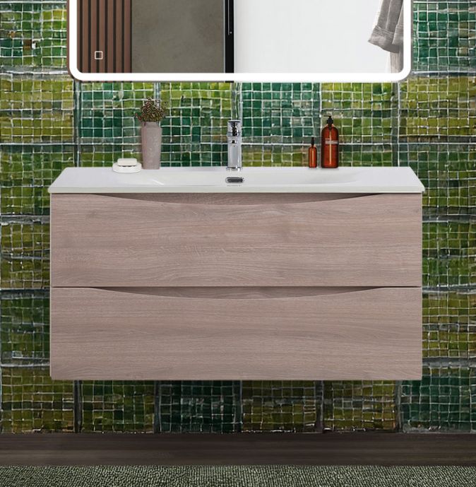 купить Тумба с раковиной подвесная BelBagno MARINO-CER-N-1000-2C-SO-RG-P Rovere Grigio, раковина белая BB-8099-100 