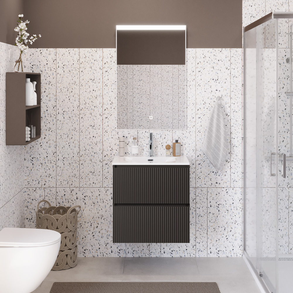 Тумба с раковиной подвесная BelBagno UNO-MINI-500-2C-SO-GSO Темно-Серый матовый, раковина белая BB-8099-3-50