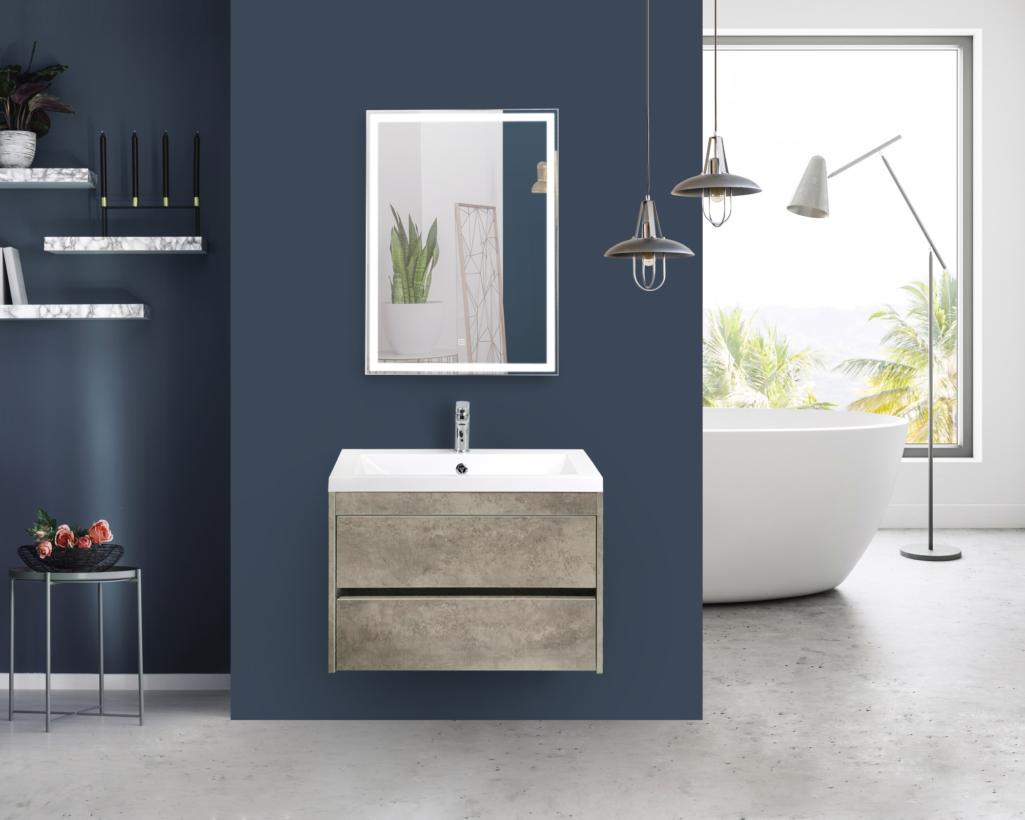 Мебель подвесная для ванной комнаты ART&MAX Family 100 см Cemento Veneto