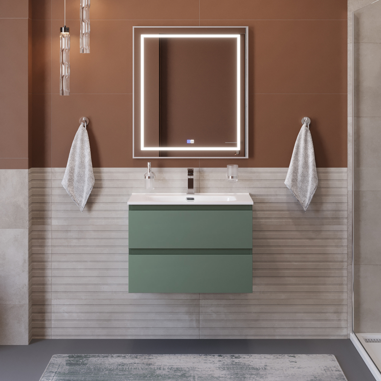 Тумба с раковиной подвесная BelBagno KRAFT-600-2C-SO-VO Еловый матовый, раковина белая BB600ETL