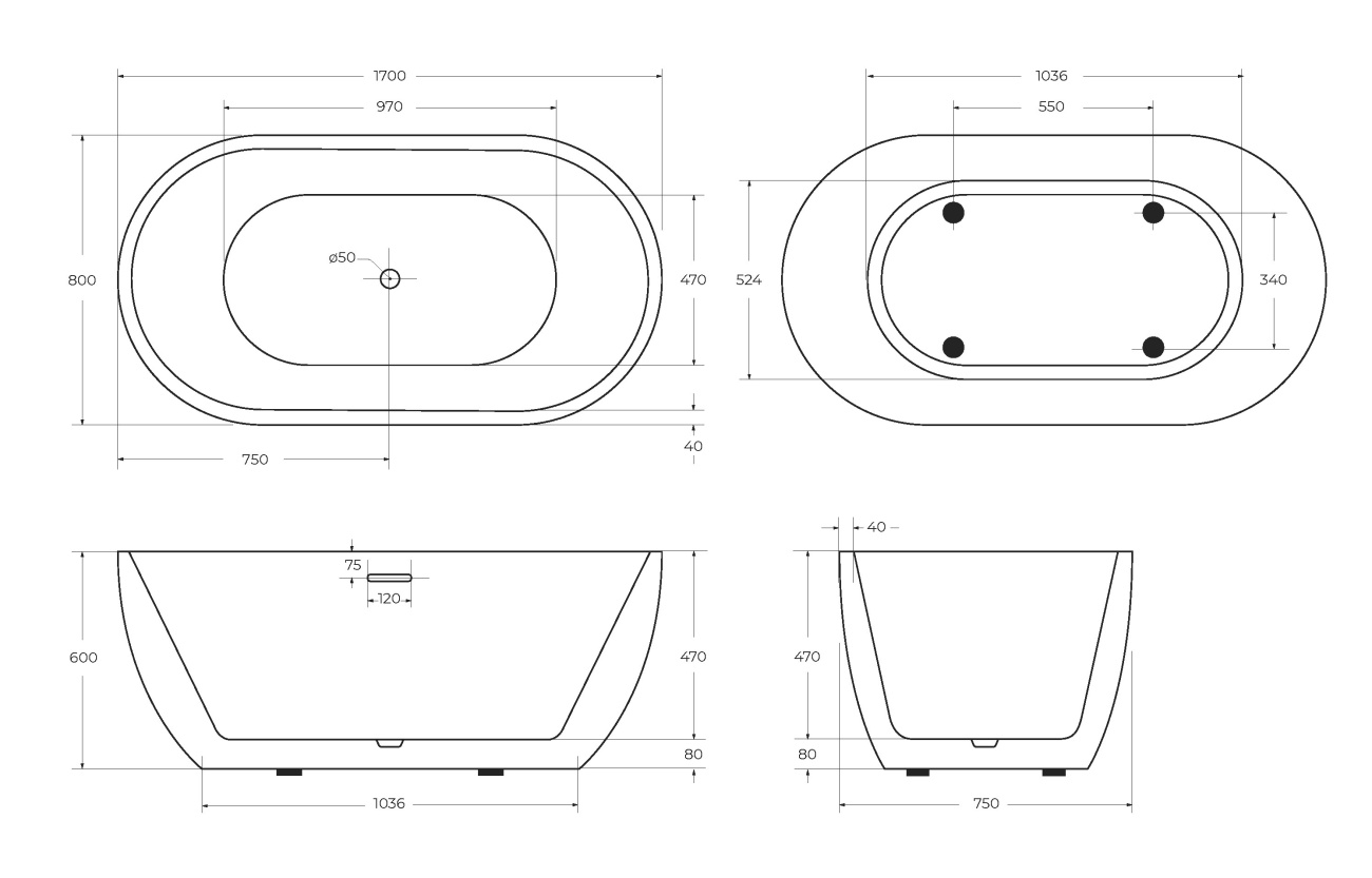 Ванна акриловая отдельностоящая BelBagno BB70-1700-800