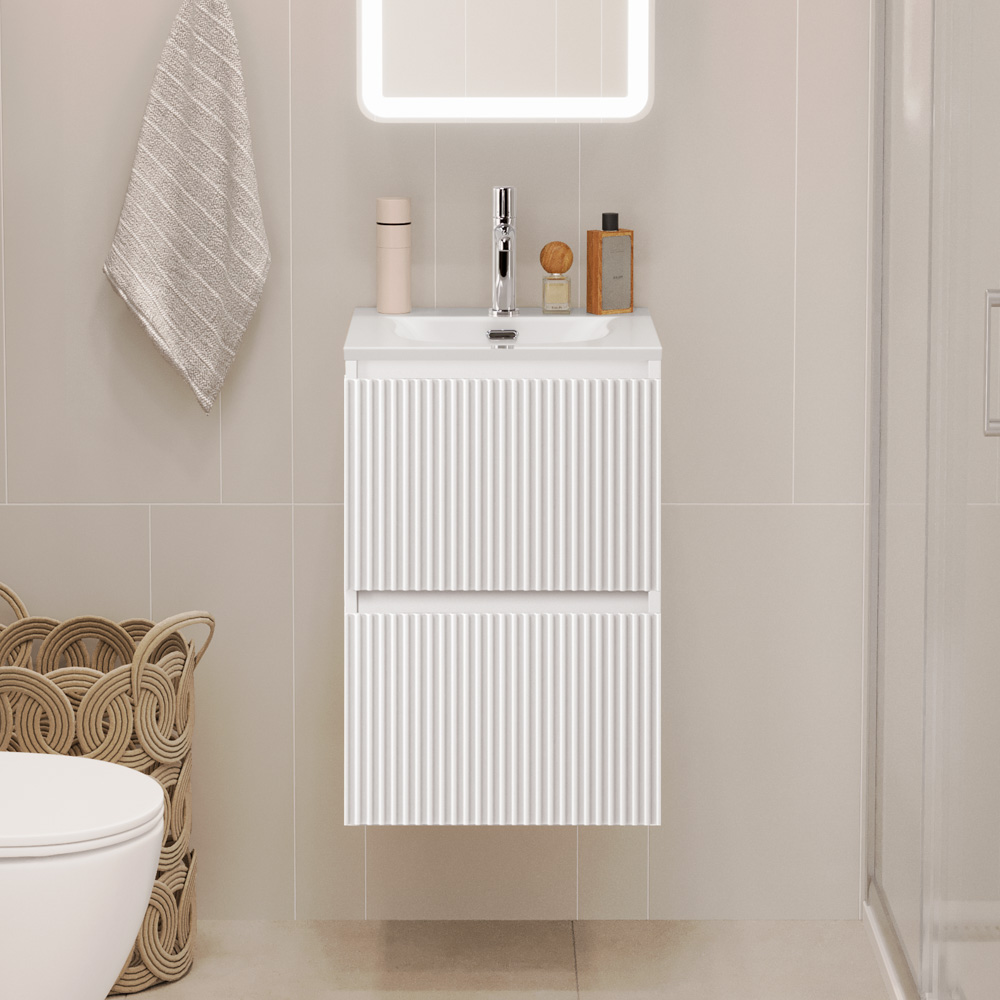 купить Тумба с раковиной подвесная BelBagno UNO-MINI-400-2C-SO-BO Bianco Opaco, раковина белая BB-8099-3-40 