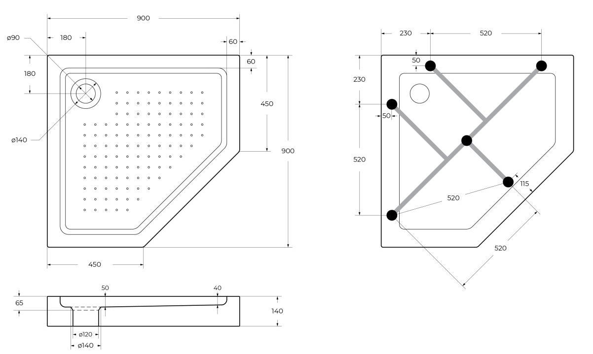 Акриловый поддон 90х90 BelBagno TRAY-BB-P-90-15-W с сифоном 