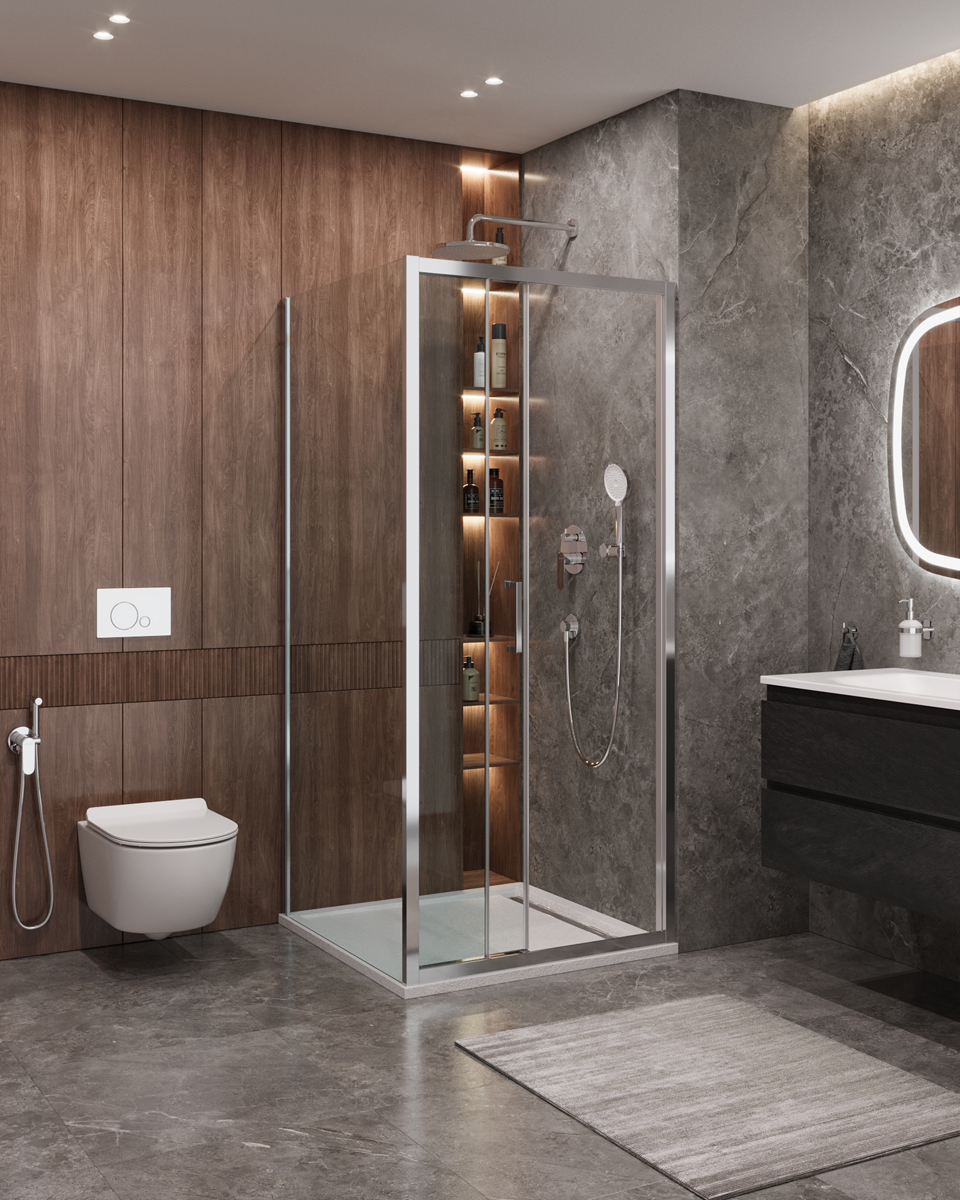 Душевой уголок Cezares MOLVENO-AHF-31-90/100-C-CR-IV, 90х100х195, профиль хром, стекло прозрачное