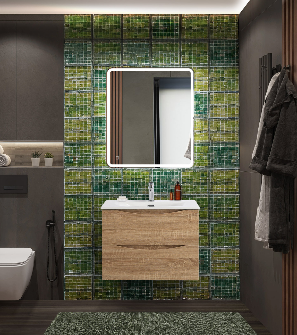 Тумба с раковиной подвесная BelBagno MARINO-CER-N-700-2C-SO-WO-P Rovere Bianco, раковина белая BB-8099-70