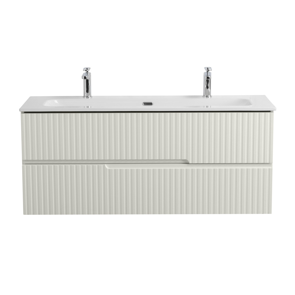 Тумба подвесная CEZARES DUET-N-1200-2C-SO-AS-P с раковиной CZR-8073-120-1-2 с двумя отверстиями для смесителей, альпака брашированная