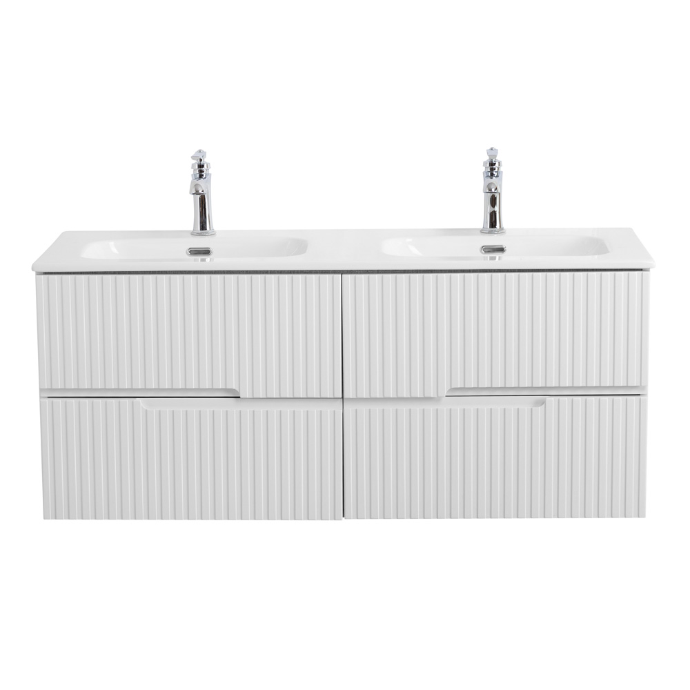 Тумба подвесная CEZARES DUET-N-1200-4C-SO-2-BL с раковиной CZR-8073-120-2 с двумя чашами, белый глянец