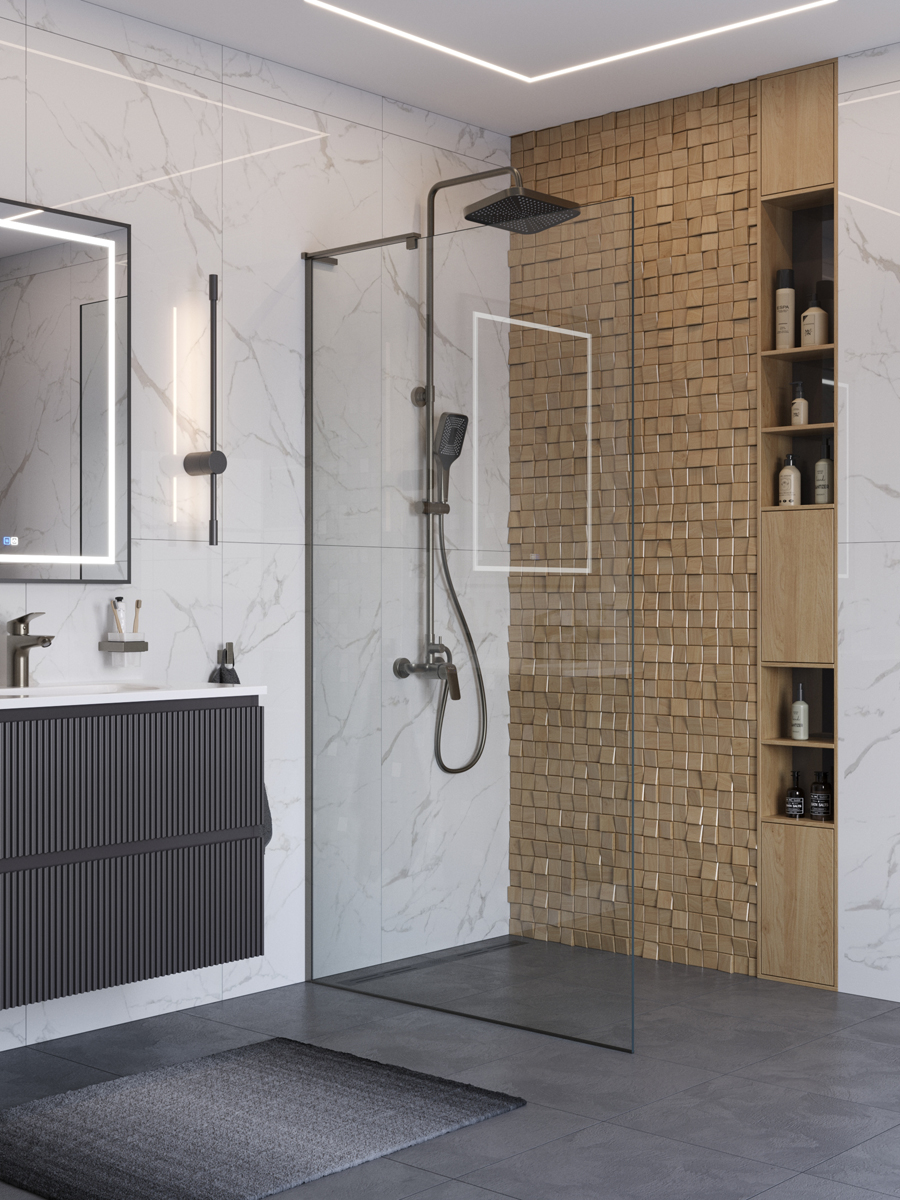 Душевая перегородка BelBagno UNO-L-1-TB-100-C-GM профиль оружейная сталь, стекло прозрачное